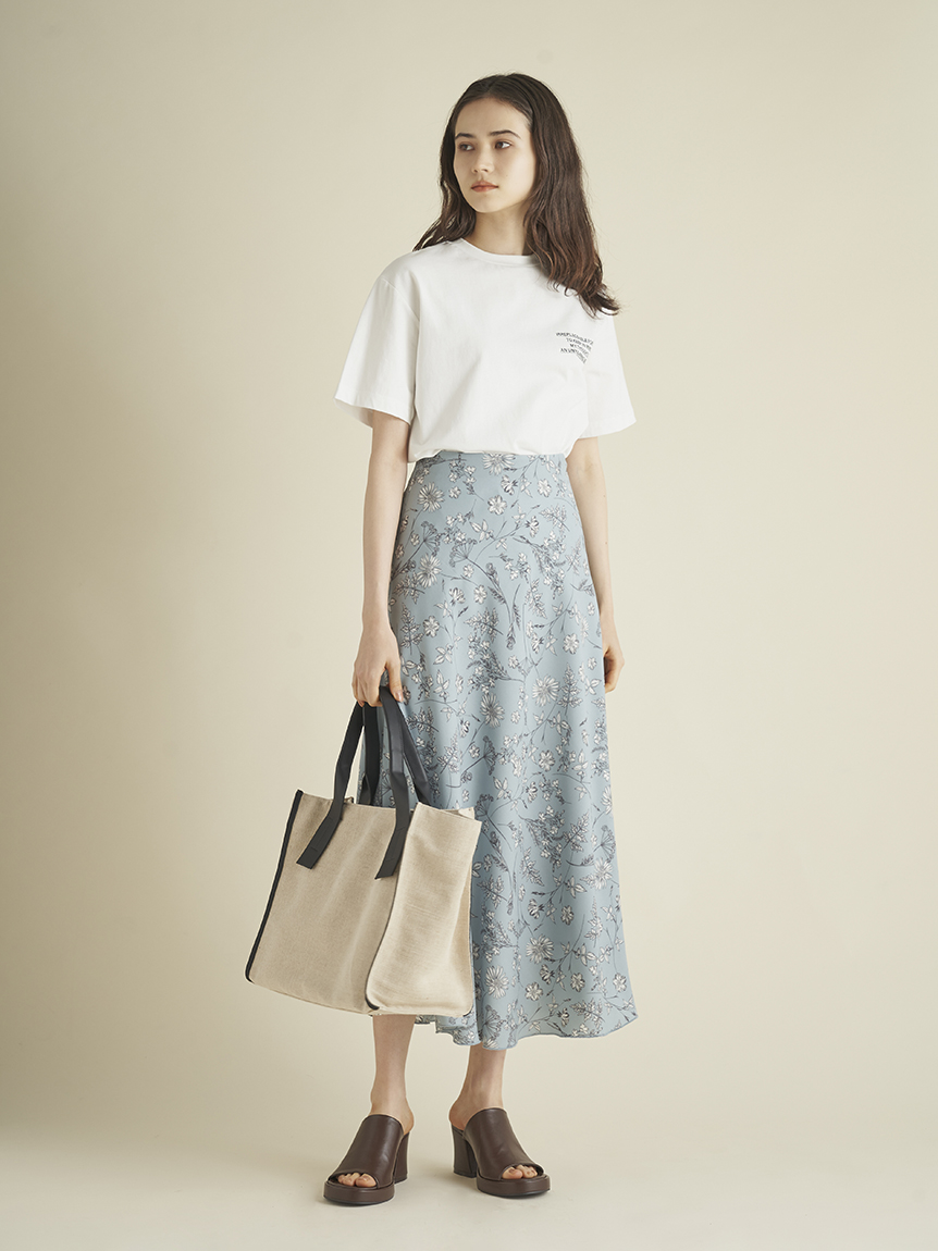 裾メロー花柄ナローフレアスカート(BLU-0)