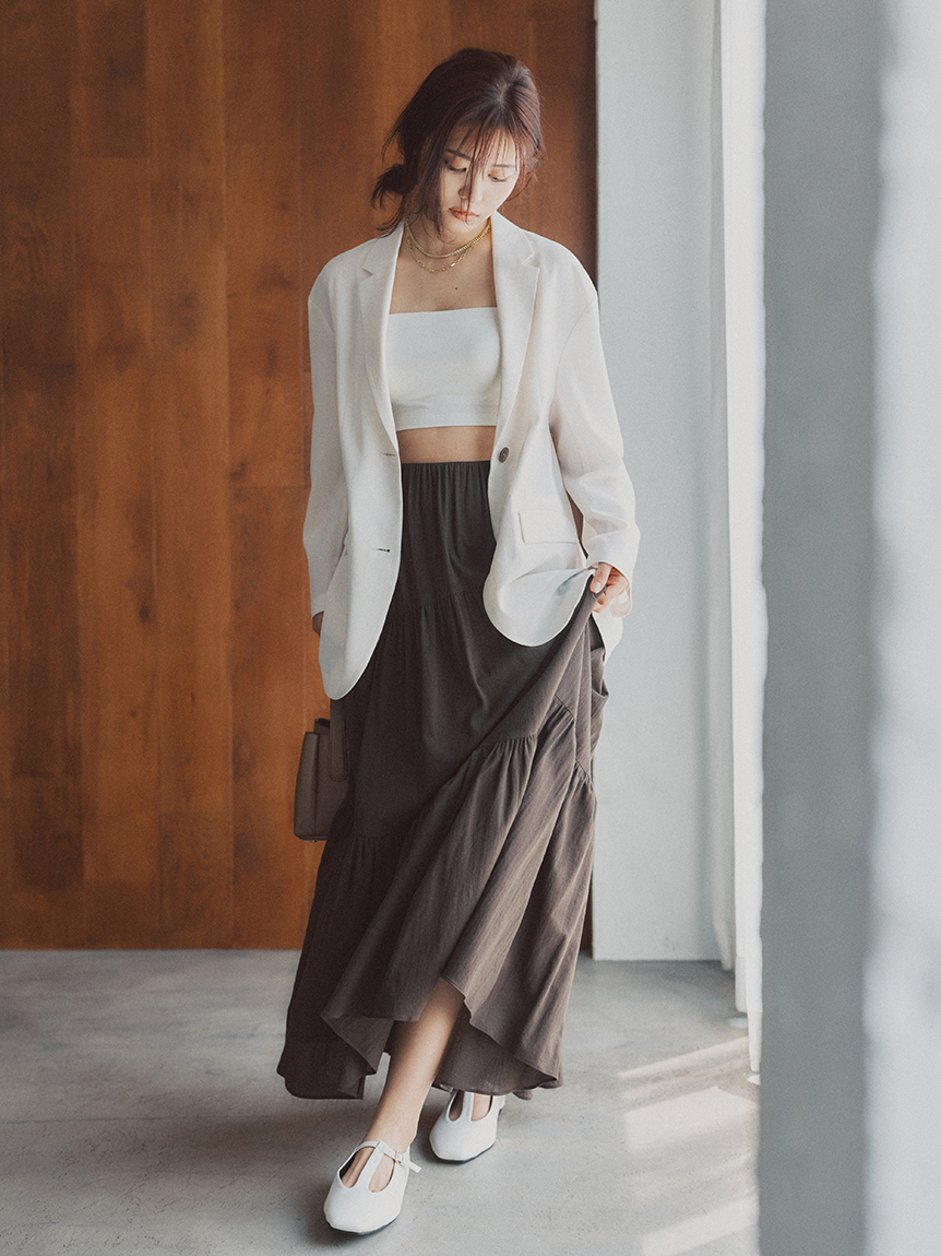 新品未使用　mila owen マキシ丈ボリュームティアードスカート Mila Owen｜マキシ丈ボリュームティアードスカート | Rakuten