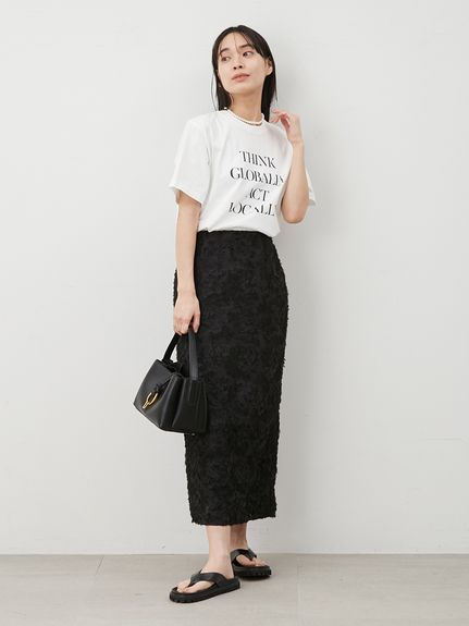 フラワーファブリックストレートスカート(膝丈スカート