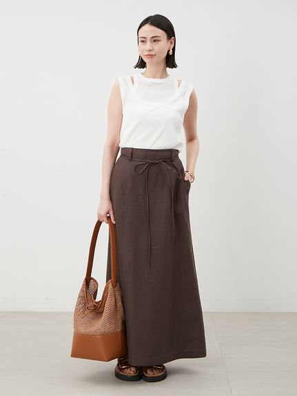 Mila Owen ❣️ 新品未使用 リネン　麻　完売マキシ スカート 共ベルト付ストレートリネンマキシスカート(ロングスカート