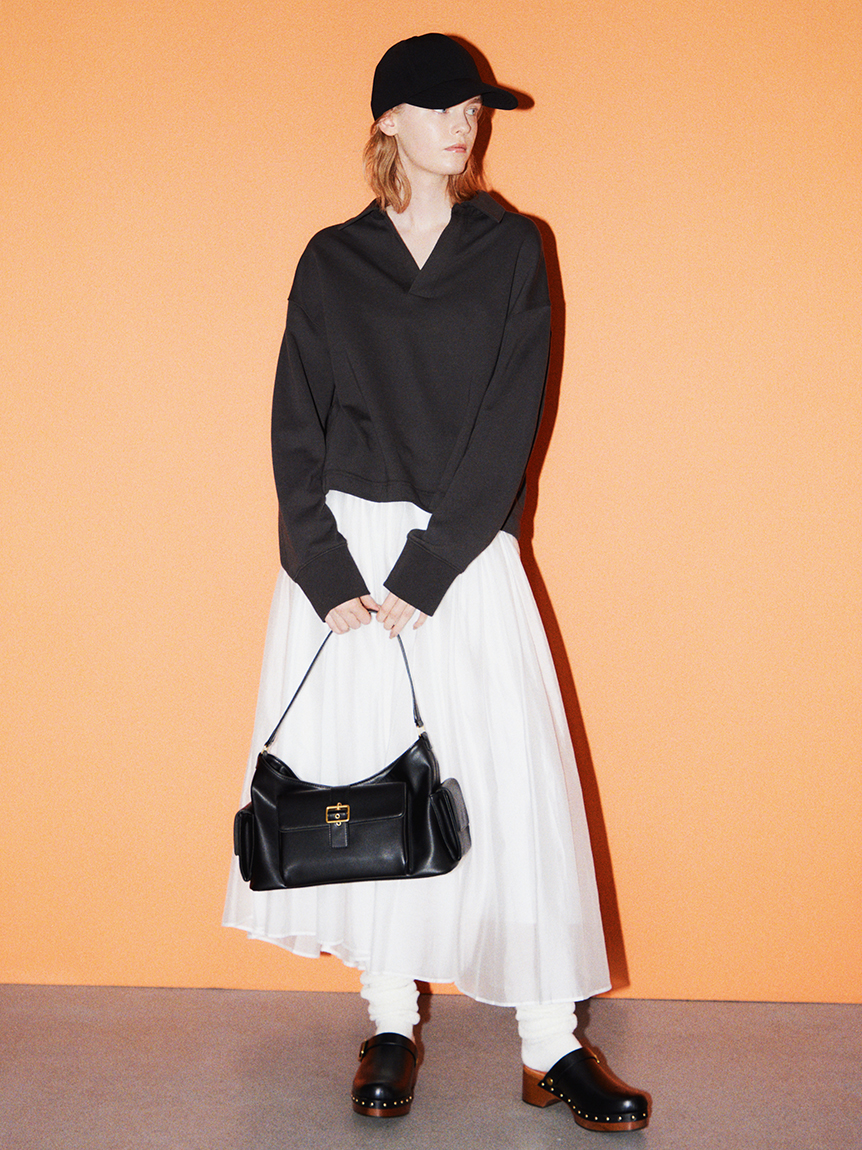 【WEB限定00サイズ】ウエストゴムタックプレスフレアスカート