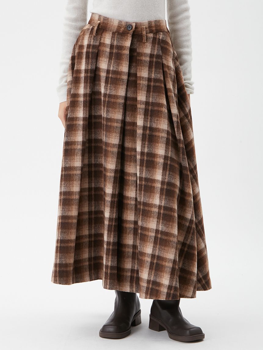 シャギーチェックタックマキシスカート(ロングスカート)｜スカート