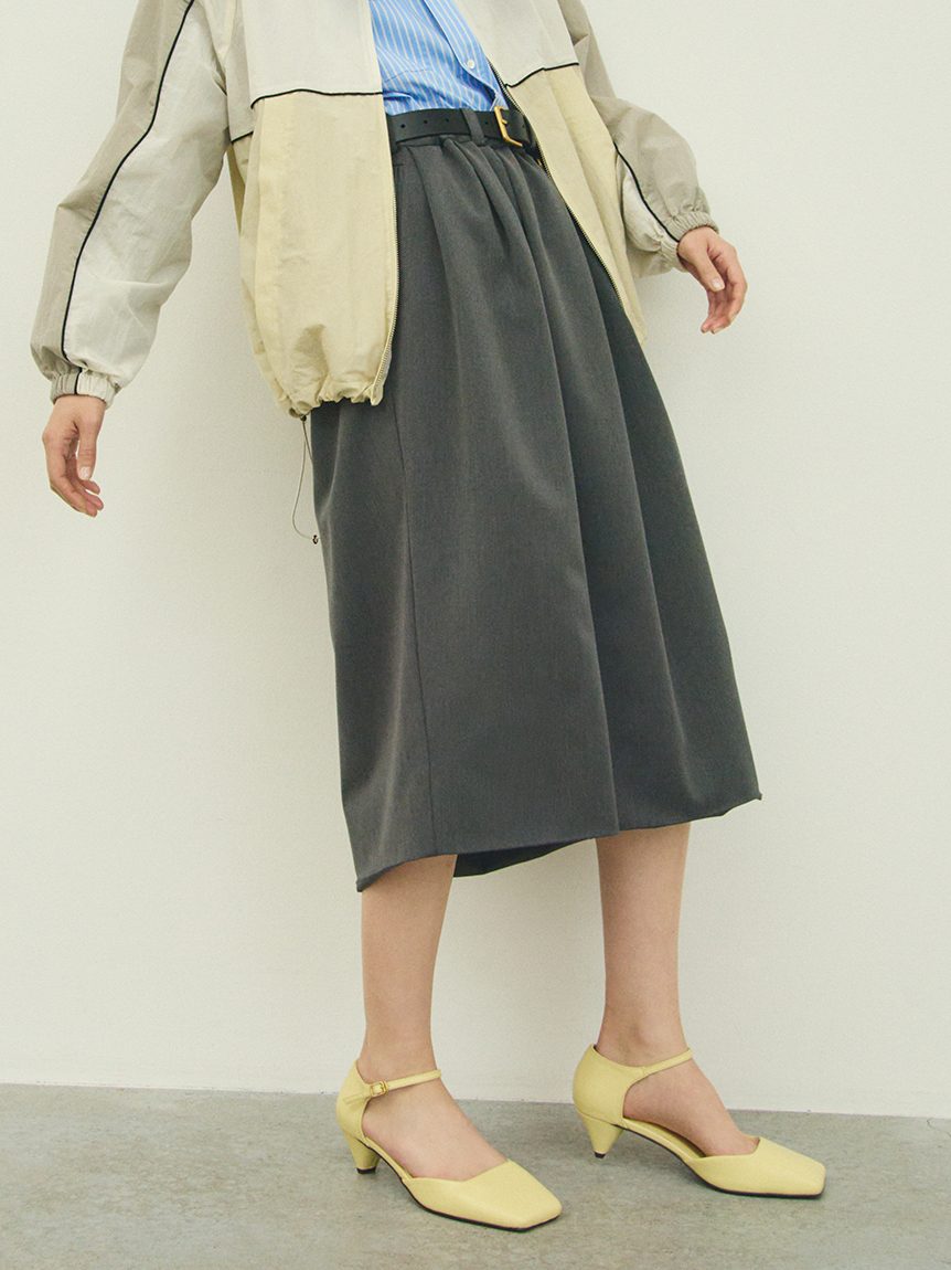 ウエストゴムランダムタックミディスカート(ロングスカート)｜スカート