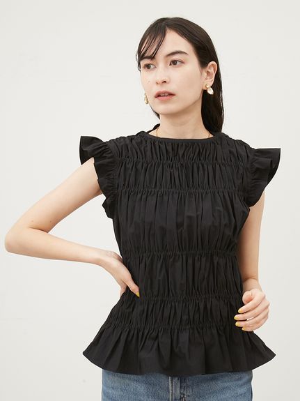 ラッフルシャーリングギャザートップス【手洗い可能】(カットソー 