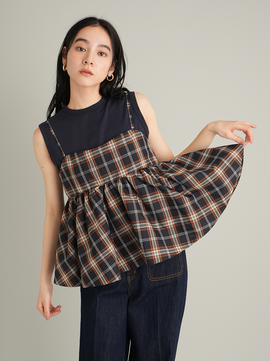 チェックペプラムキャミ×タンクＳＥＴ