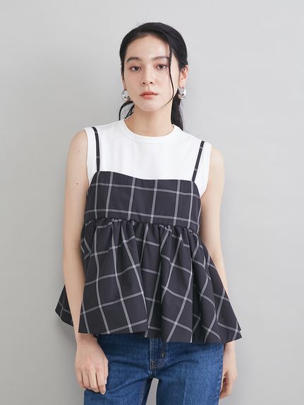 チェックペプラムキャミ×タンクSET(セットアップ)｜Mila Owen（ミラ