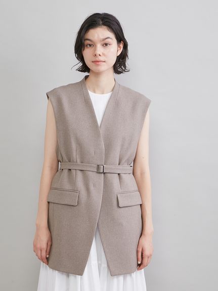 共ベルト付きオーバーサイズノーカラーベスト