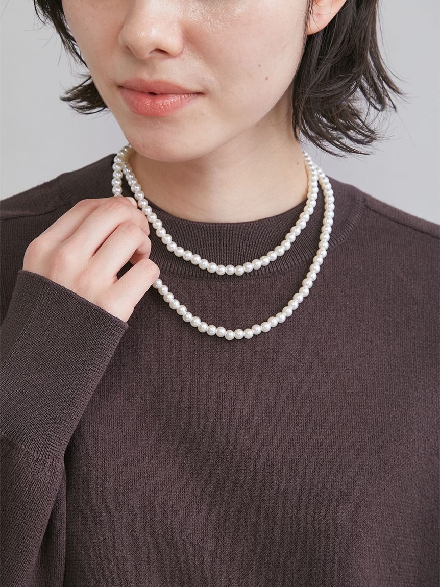 メタルリングパールロングネックレス(ネックレス)｜アクセサリー｜Mila