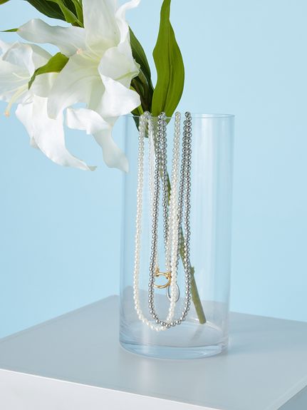 メタルリングパールロングネックレス