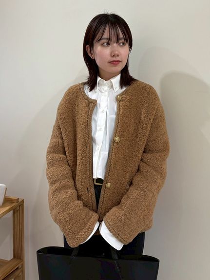 金釦ムートンライクボアニットカーディガン(カーディガン)｜トップス