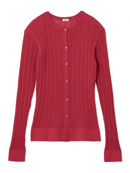 レザー&ウール【MONCLER】リブニット カーディガン 23AW新作 シアーリブアンサンブルニットカーディガン(カーディガン