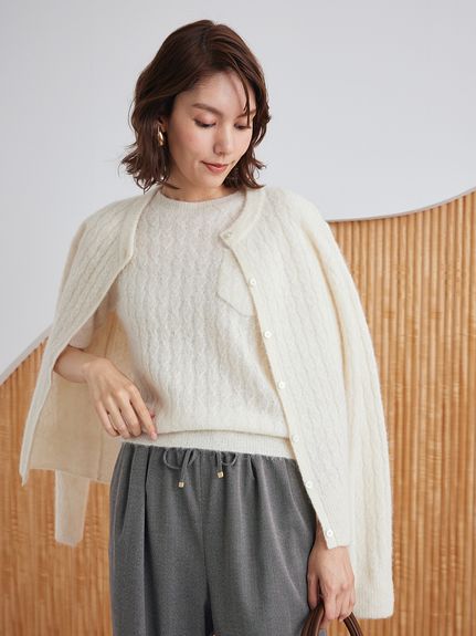 美品　バンヤードストーム　MIXジャガードカーディガン　Mila Owen Mila Owen]シアーアンサンブルフラワーアップリケカーディガン