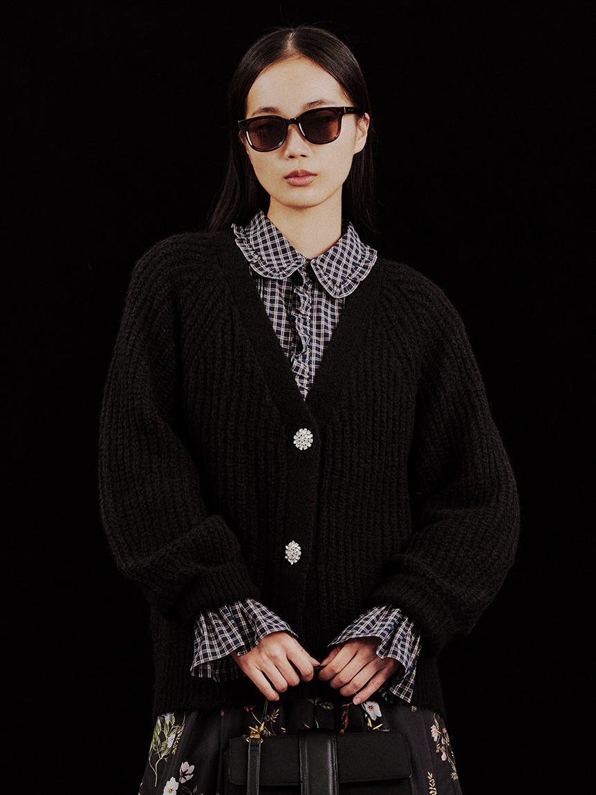 WEB限定】アルパカ混ビジューボタンカーディガン(カーディガン