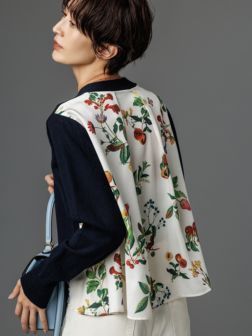 【WEB限定カラー】カシミヤコットンボタニカルドッキングカーディガン