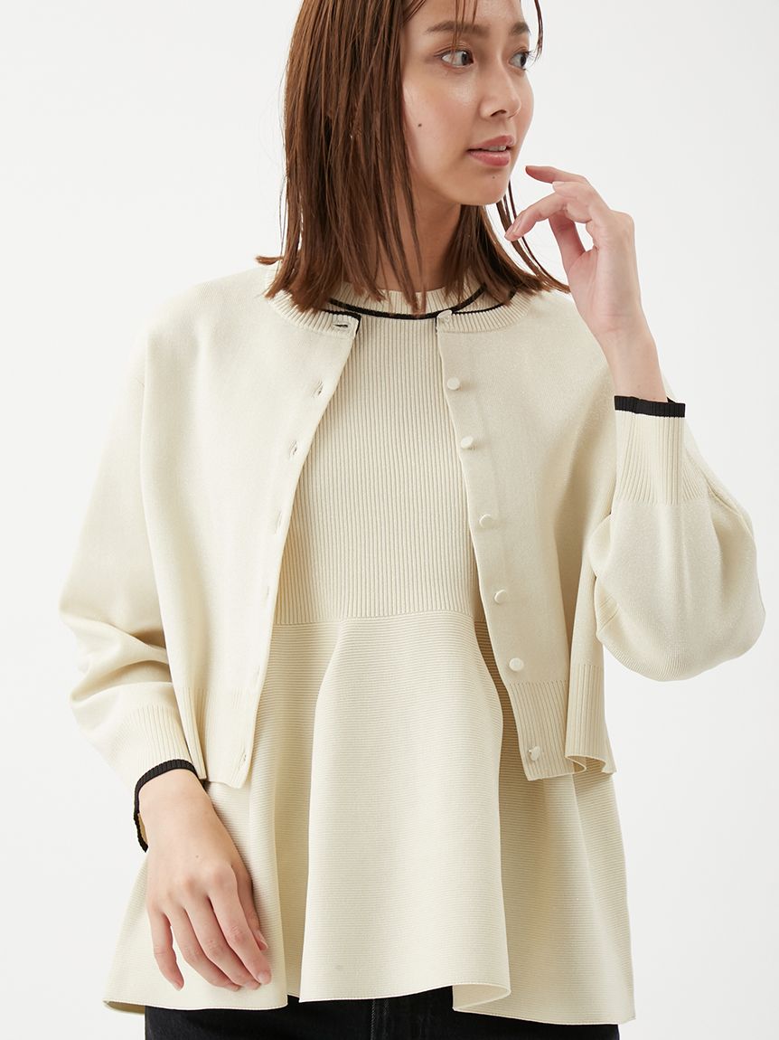 セットアップ対応】フォルムアンサンブルくるみ釦ショートカーディガン