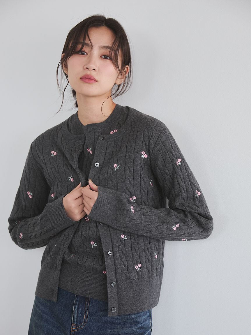 フラワー刺繍ニットカーデ(カーディガン・ボレロ)｜トップス｜Mila