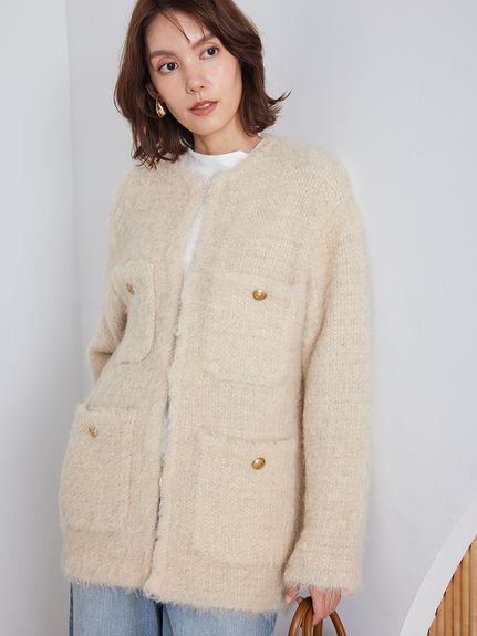 美品ミラオーウェン 24SS ツイードニットジャケット0 Mila Owen（ミラオーウェン）の「ツイードニットジャケット（ノー