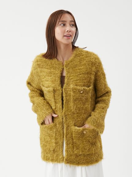 MilaOwen⭐︎ツイードニットジャケット 金釦ラメシャギーツイードニットジャケット(ノーカラー