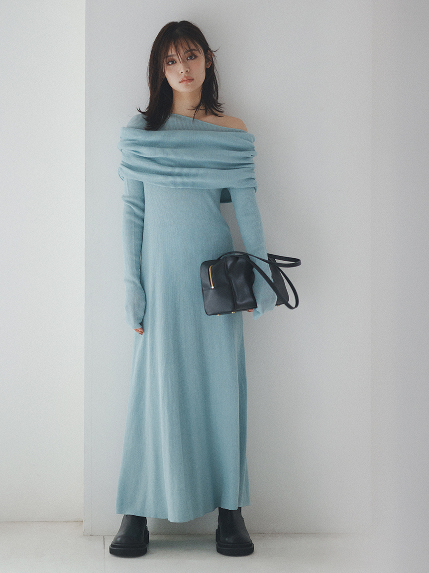 セットアイテム】2wayスヌードオフショルリブニットワンピース(ニット