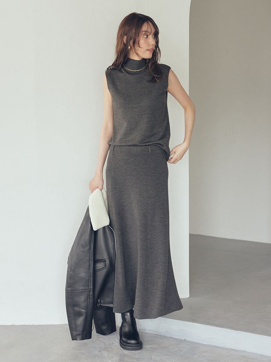 セットアイテム】ハイネックノースリニットナロースカートSET