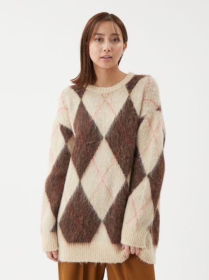 アルパカ混アーガイルミニニットワンピース(ニットワンピース