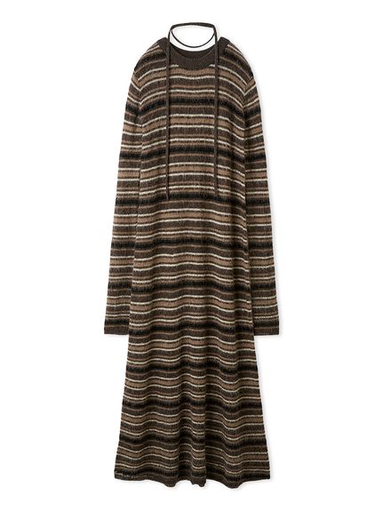 タイ付きアルパカ混シアーニットフレアワンピース(ニットワンピース