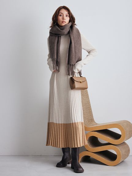 タートルネックロングリブニットワンピース(マキシ・ロングワンピース