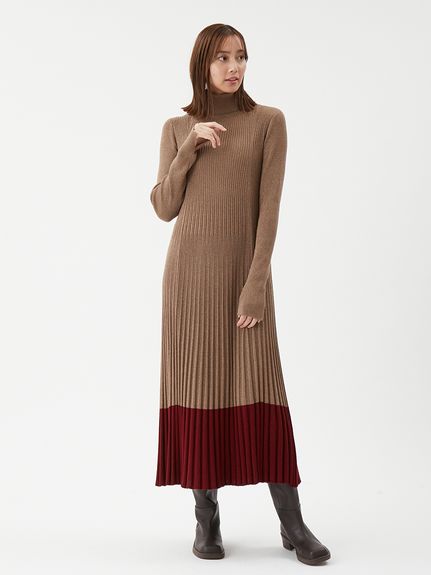 極美品　近年モデル　ビームスゴルフ　ニットワンピース　ウール　リブ　ロング タートルネックロングリブニットワンピース(マキシ・ロングワンピース