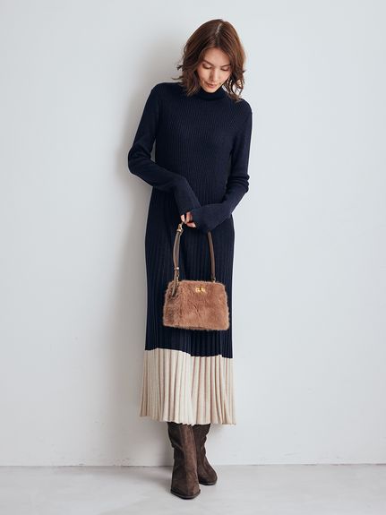 タートルネックロングリブニットワンピース(マキシ・ロングワンピース