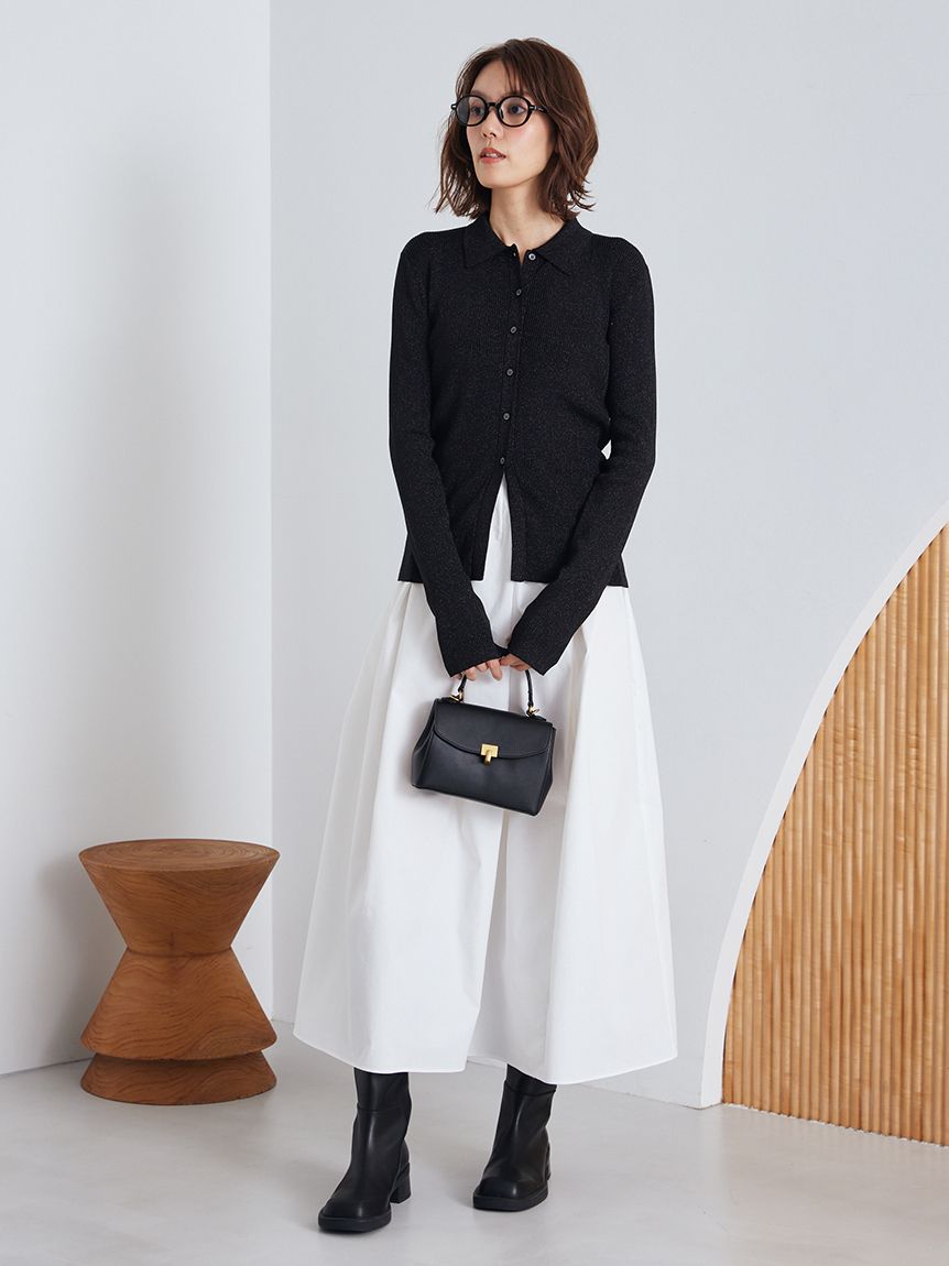 セットアイテム】ポロ衿ニットタックフレアスカートコーデSET