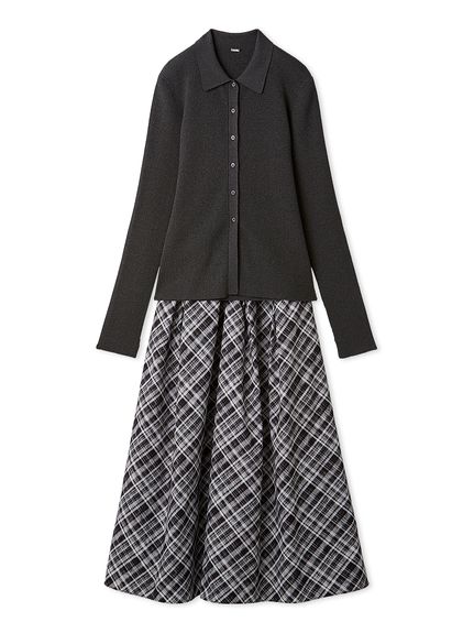 セットアイテム】ポロ衿ニットタックフレアスカートコーデSET