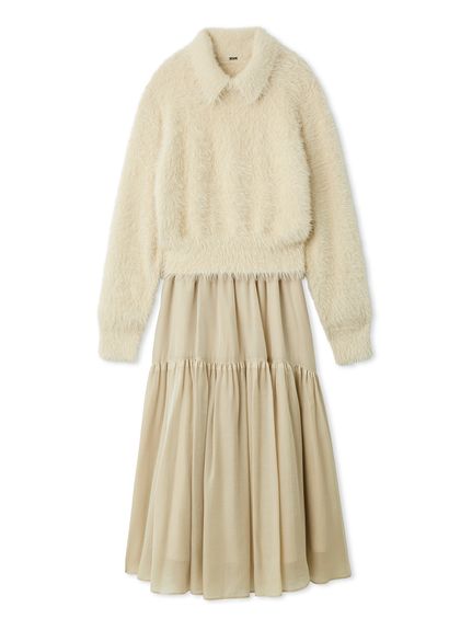 【セットアイテム】衿付きニットティアードスカートコーデSET(IVR-0)