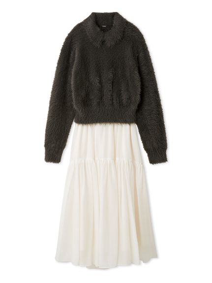 【セットアイテム】衿付きニットティアードスカートコーデSET(CGRY-0)