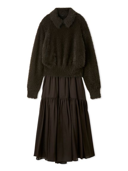 【セットアイテム】衿付きニットティアードスカートコーデSET(BRW-0)