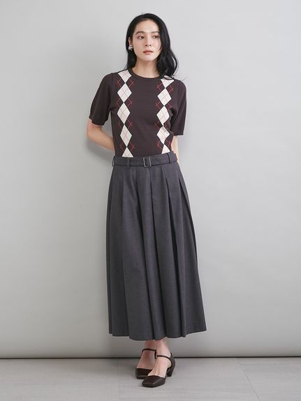 プリーツスカートニットドッキングワンピース