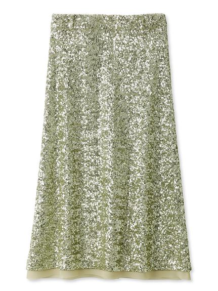 WEB限定00サイズ】ウエストゴムスパンコールストレートスカート(ロング  