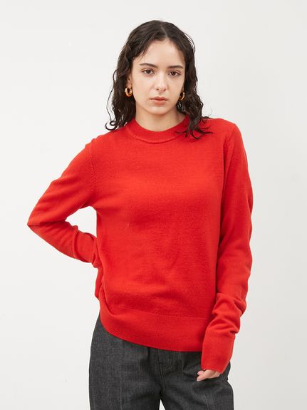 【ウール切替長袖セーター】 赤色 クルーネック オーバーシルエット 毛100%