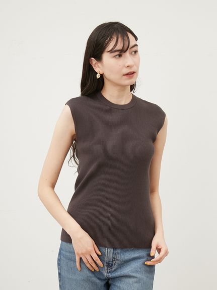 ノースリーブオーガニックリブニットプルオーバー【手洗い可能 