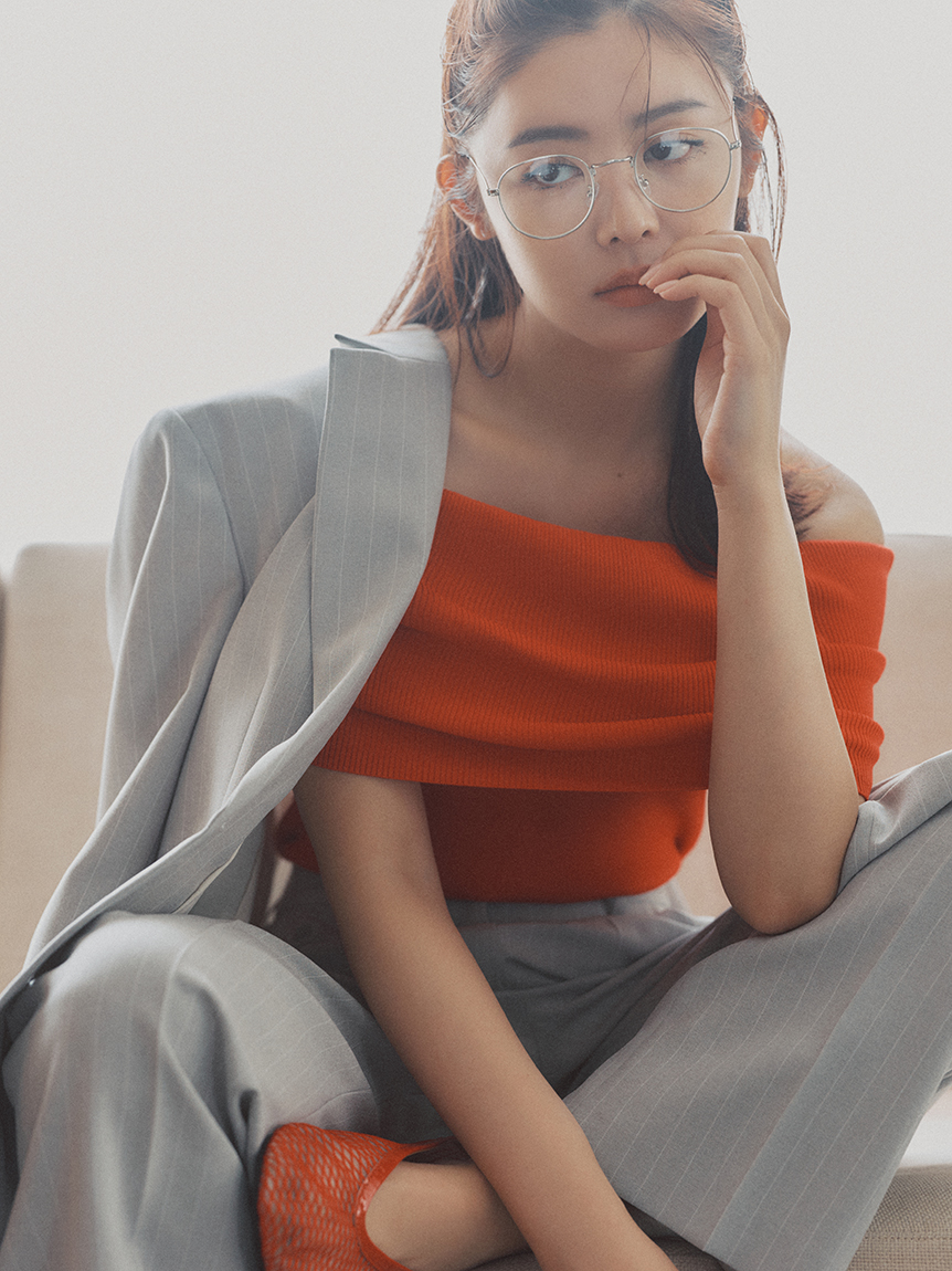 WEB限定カラー】【UV加工】接触冷感オフショルリブニット(ニット