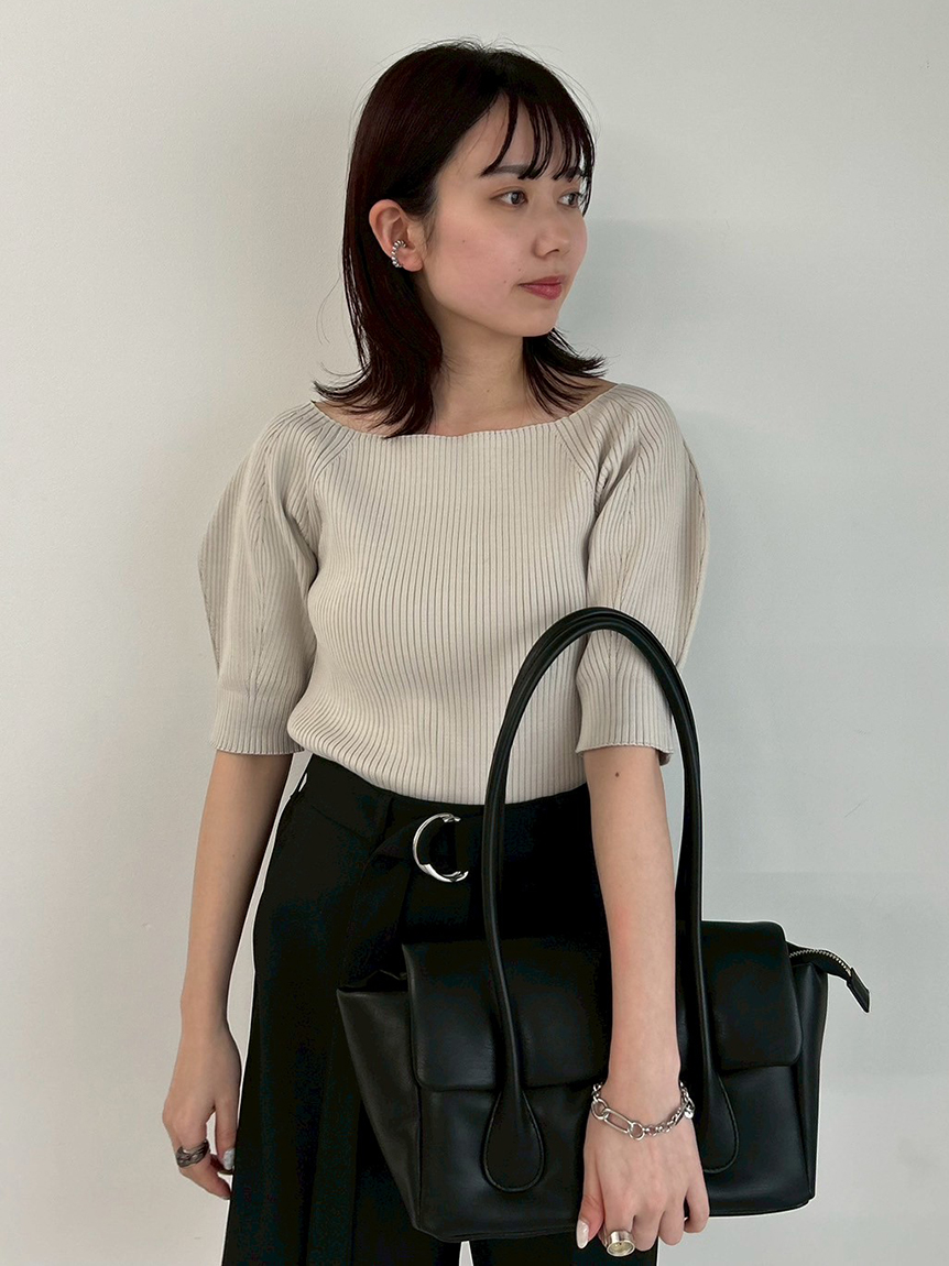 MASH STORE限定】【UV加工】パフスリーブオフショルニット