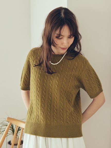 【セットアップ対応】カシミヤタッチケーブルニットプルオーバー