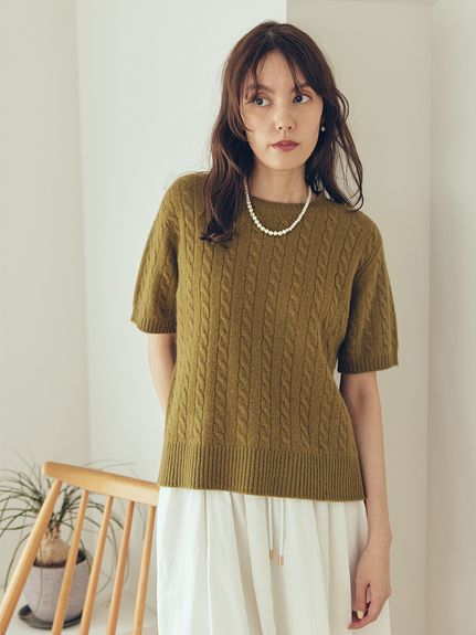 セットアップ対応】カシミヤタッチケーブルニットプルオーバー
