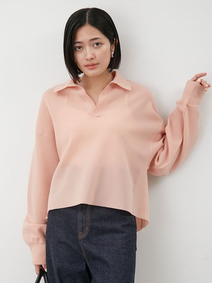 美品 オーラリー 定価4.18万 2020aw ウールリブニットシャツ イエロー 短丈ワイドラガーシアーニットプルオーバー(ニット)｜トップス