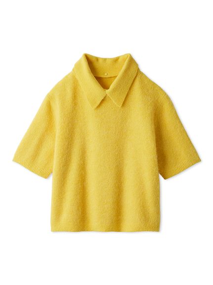 美品 オーラリー 定価4.18万 2020aw ウールリブニットシャツ イエロー AURALEE(オーラリー) オープンカラーシャツ イエロー サイズ0
