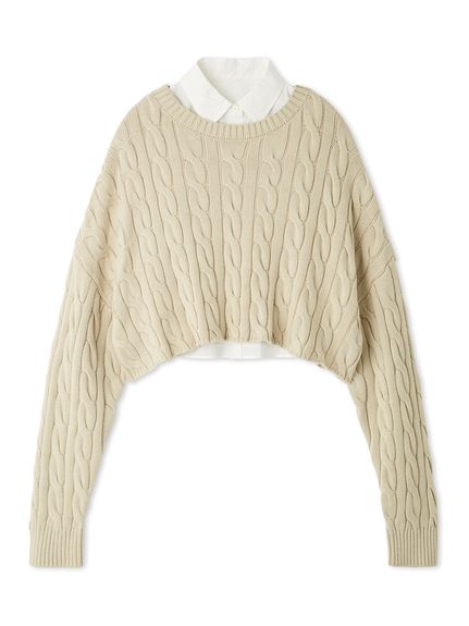 セットアイテム】シャツレイヤードケーブル短丈ニット(ニット