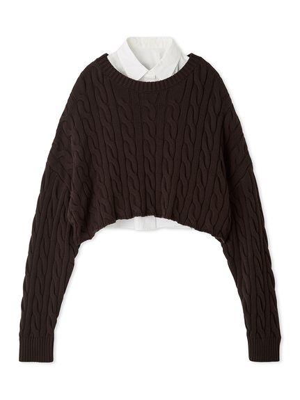 セットアイテム】シャツレイヤードケーブル短丈ニット(ニット