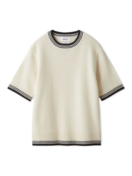 配色ラインミドルゲージハーフスリーブニット(ニット)｜トップス