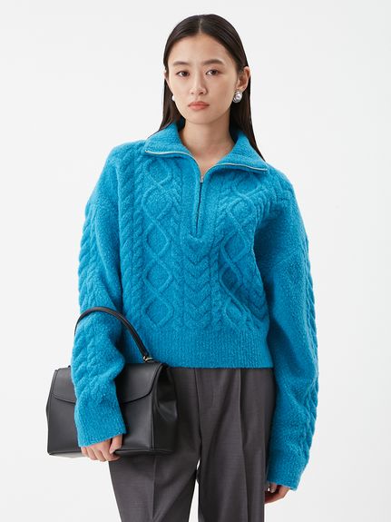 アランブークレーハーフジップニットプルオーバー(ニット)｜トップス