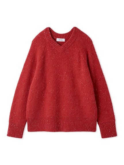 新宿未使用　ミラオーウェン　スパンコール　シャギーニット　赤 スパンコールVネックシャギーニット(ニット)｜トップス｜Mila Owen