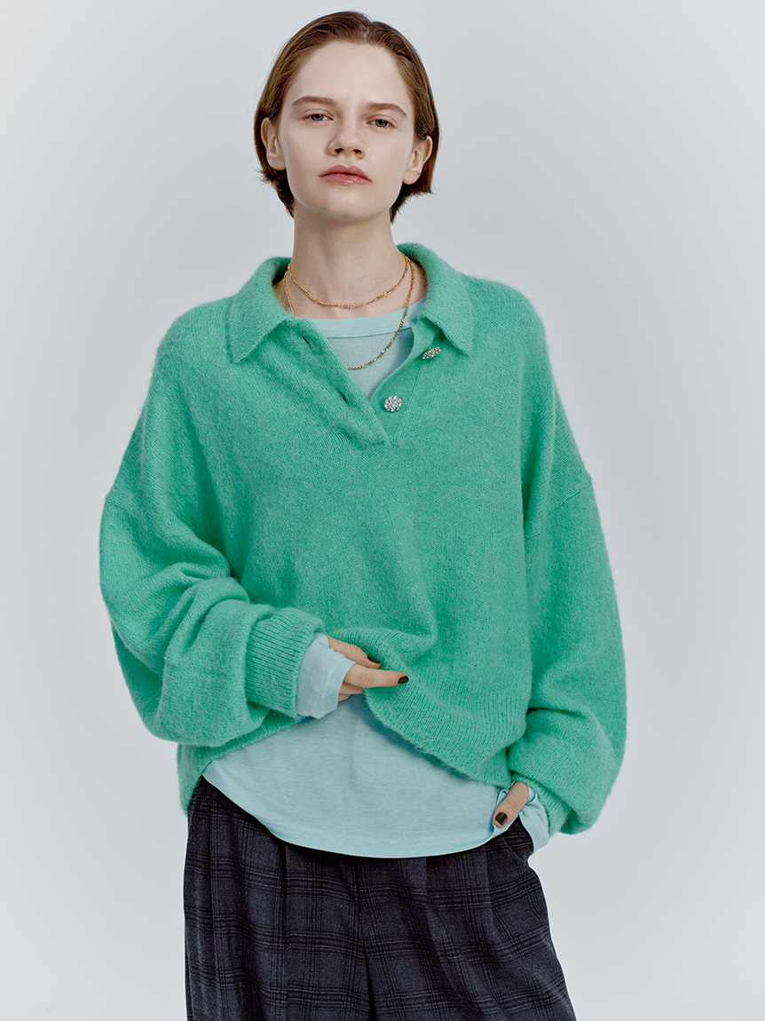 juju　38 ビジュー釦クロップドポロニットプルオーバー(ニット)｜トップス｜Mila